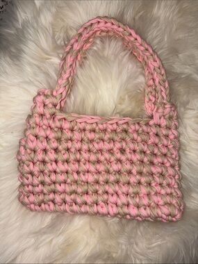 ❤️ Handcrafted Pink and Tan Crochet Small Purse Bag
